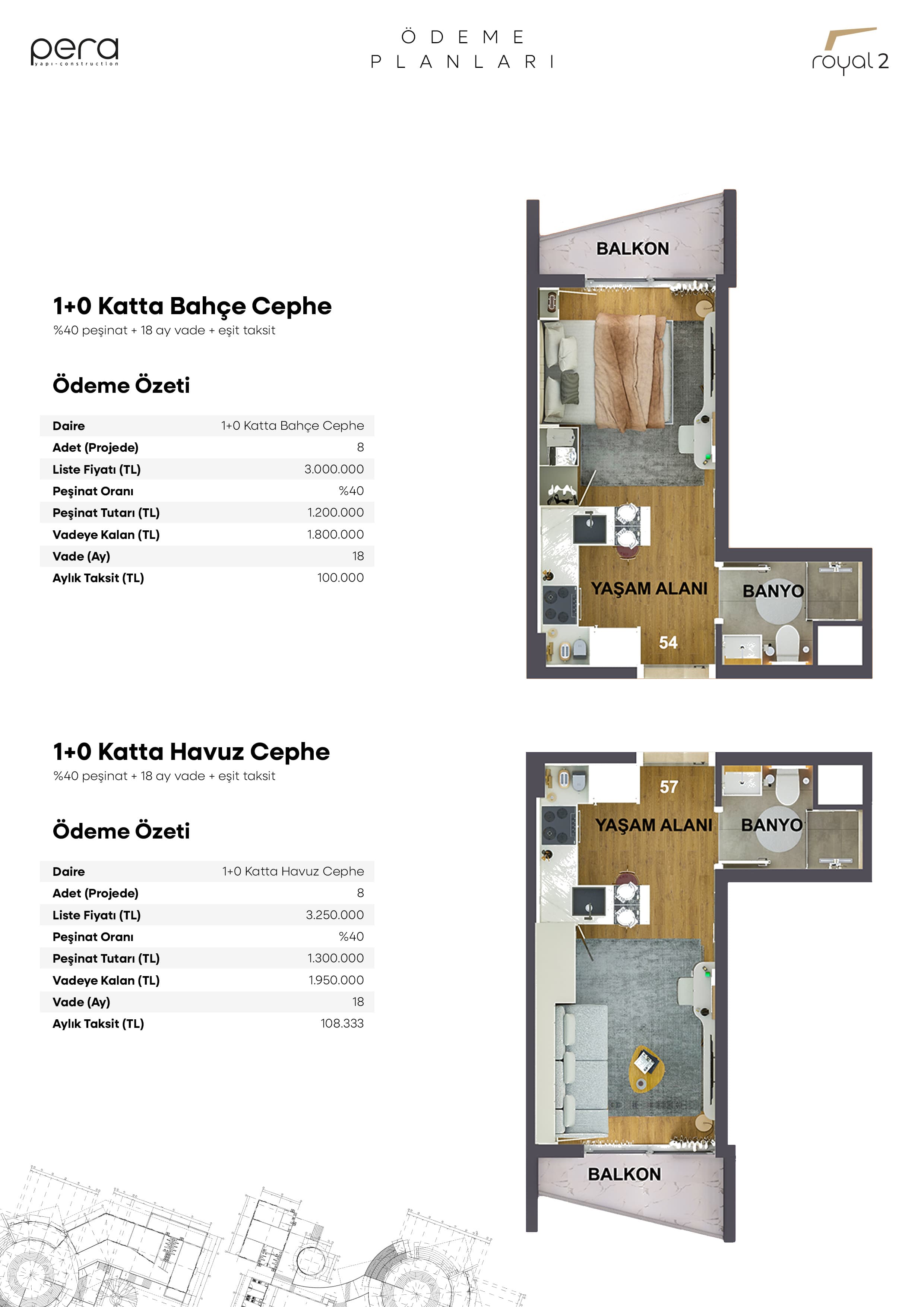1+0 Katta Bahçe Cephe Kat Planı Çizimi